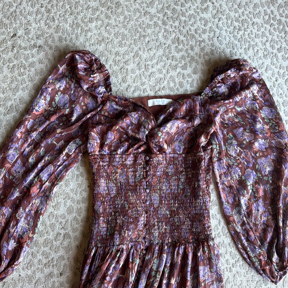 ASTR the Label Arlette Burgundy Floral Smocked Boho Midi Dress, size L - Picture 6 of 11